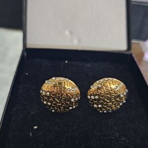 CHANEL Gold Textured Earrings with Silver Accents